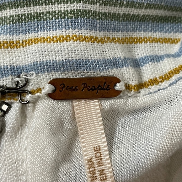 Free People | V Striped Linen Mini Skirt with Pockets and Underlined fabric - Picture 7 of 8